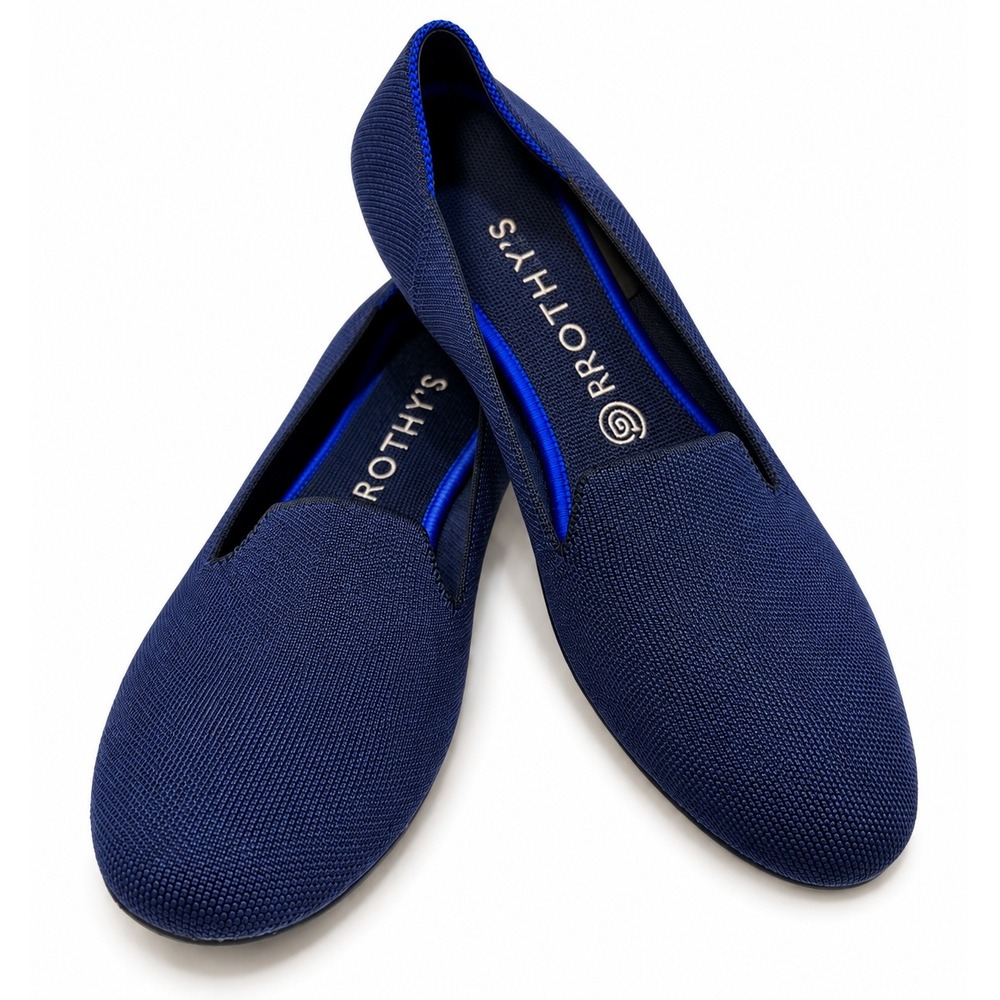 Rothys The Loafer Navy Blue Knit Slip On Flats Womens Size 9.5
